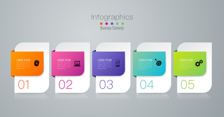 Infographics design vector and business icons with 5 options.