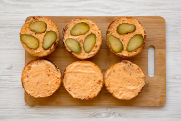 Cooking cheeseburger step-by-step, top view. Close-up.