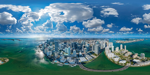 Brickell Key Miami Downtown panorama 360 x 180 aerial