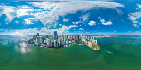 Brickell Key Miami Downtown panorama 360 x 180 aerial