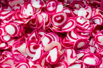 Colorful variety of fryums ready to fry snacks in an indian market