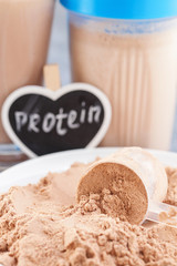 Protein shake bottle, powder and bars