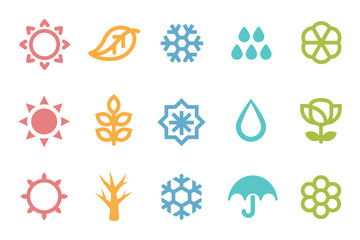 Five seasons symbol 3 set. Weather element.