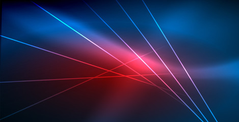 Fototapeta na wymiar Neon glowing techno lines, blue hi-tech futuristic abstract background template with lights