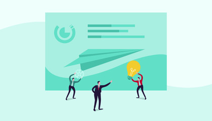 Business concept with simple people character. online ecommerce business in modern flat design template for web landing page, banner, presentation, flyer, poster, social media. Vector illustration - V