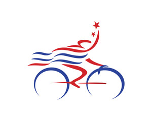 Abstract Patriotic Cyclist Athlete Holding Flag And Star Logo In Isolated White Isolated Background