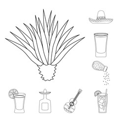Vector design of Mexico and tequila logo. Collection of Mexico and fiesta vector icon for stock.