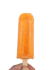 Orange ice cream in summer, isolated from white background.