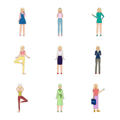 Fototapeta na wymiar Vector illustration of woman and body sign. Set of woman and style vector icon for stock.