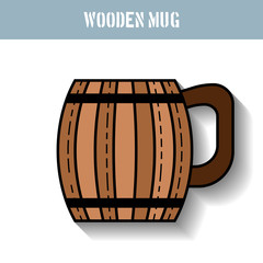 Wooden mug for beer, water and beverages. Flat icon for site, business. Vector illustration