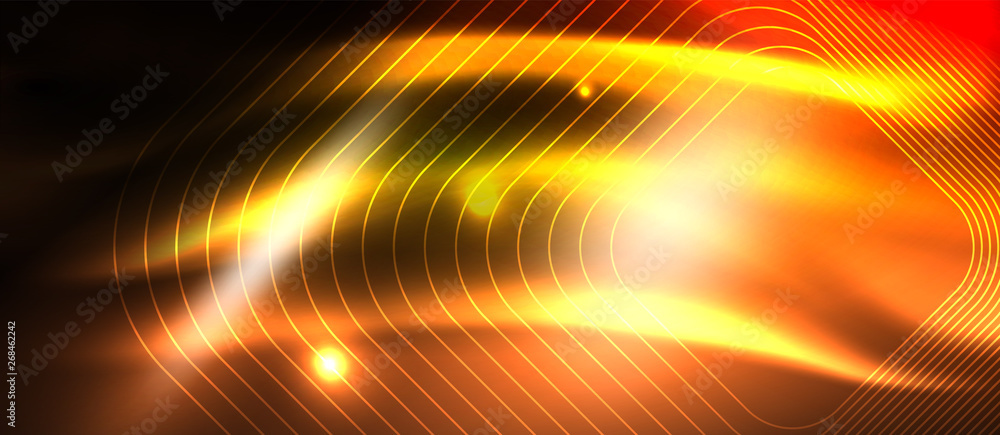 Poster neon square shapes lines on glowing light background
