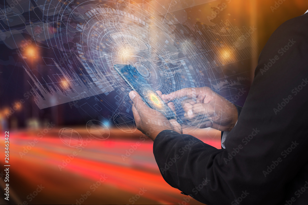 Poster future high technology interface. working with future technology called ai (artificial intelligence)