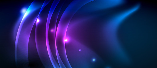 Neon glowing lines, magic energy space light concept, abstract background wallpaper design