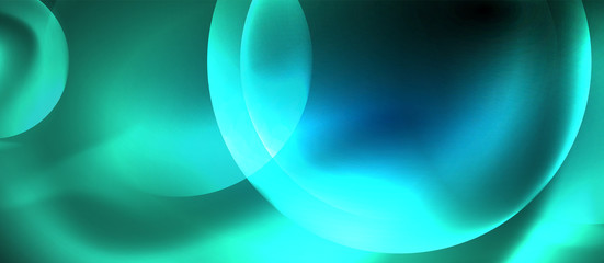 Blue neon bubbles and circles abstract background, futuristic magic techno design