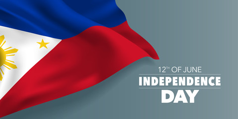Philippines happy independence day greeting card, banner with template text vector illustration