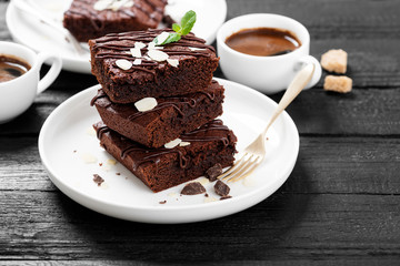 Homemade brownie with dark chocolate.
