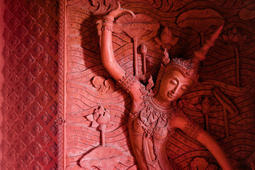 Sculpture statue of goddesses in Hindu and Buddhism religions at temple, Thailand.