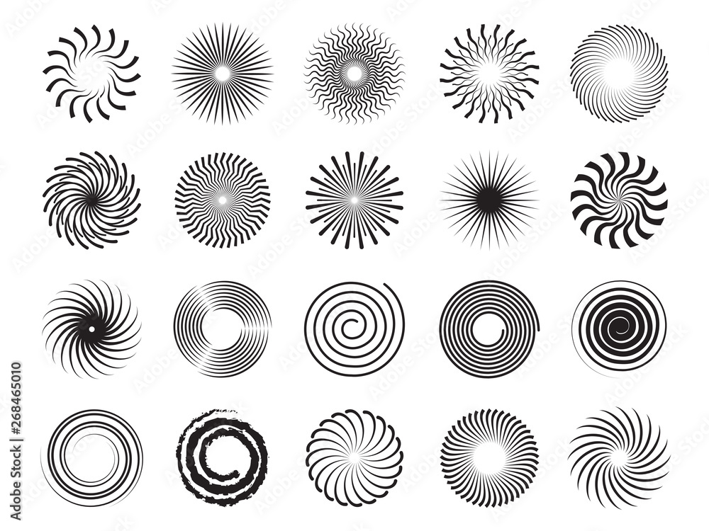 Poster swirls shapes. scrolls circle forms spirals and whirlpool symbols abstract vector ornament. scroll a