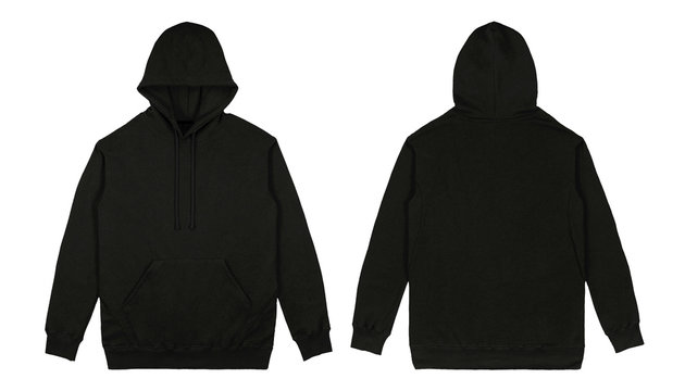 Blank plain Pullover hoodie black color with front and back view isolated on white background. ready for your mock up design or presentation your design project.