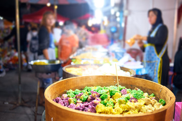 Traditional thai night market street food.