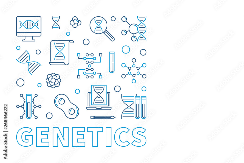 Poster genetics vector square design element or banner in thin line style