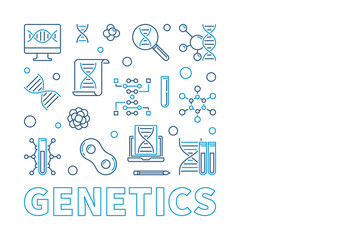 Genetics vector square design element or banner in thin line style