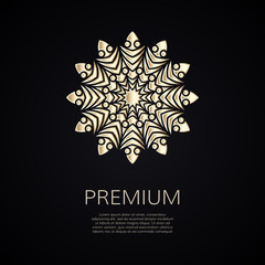 Golden flower shape. Gradient premium logotype. Isolated floral logo. Business identity concept for bio, eco company, yoga or spa salon.