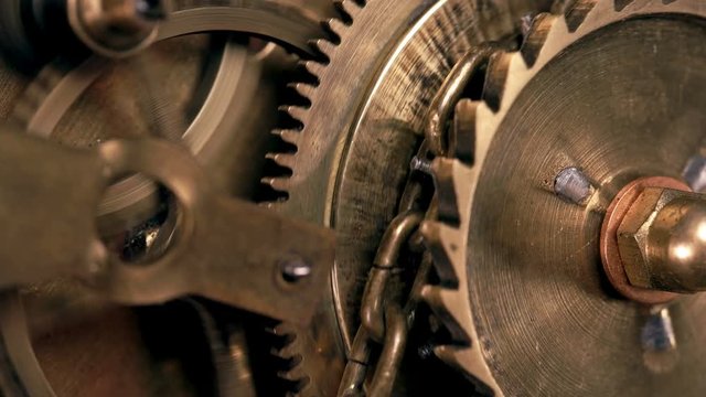 Steampunk, gear mechanism with a chain, part of an old-style time machine, Very similar to a clock mechanism or a working device in the old style.