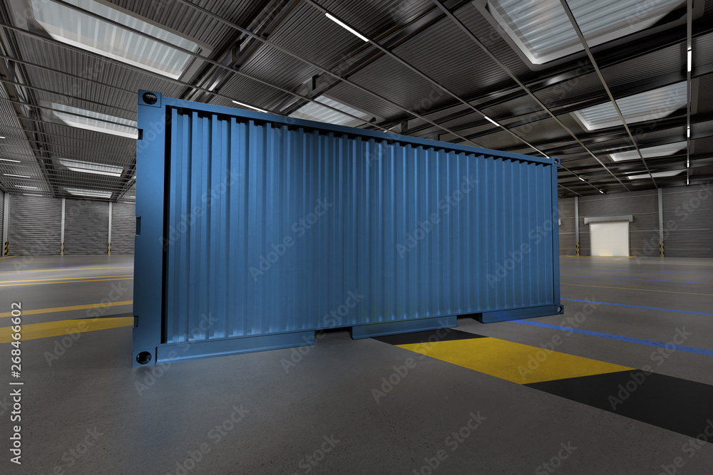 Aufkleber mock up of a container on a warehouse - 3d rendering