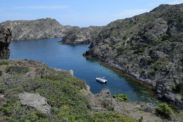 A small ship in the Gulf of the Spanish sea.