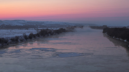 Frosty evening over the river