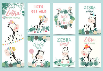 Collection of zebra party set with hat,palm,balloon,ribbon and light
