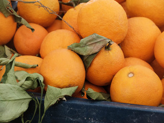 Oranges at the counter on the turkish country market