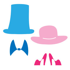 symbol of a man in a hat and a butterfly and a woman in a hat and shoes on a white background