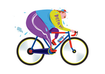 Cartoon Illustration of fat and overweight men riding bicycle for diet