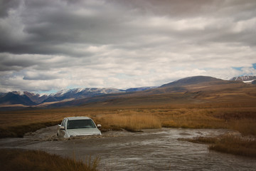 Offroad travel, driving by river water way