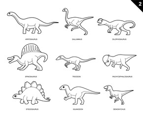 Obraz premium Dinosaur Coloring Book Cartoon Vector Illustration Set 2