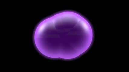 3D illustration of a glowing ball, a purple sphere on a black background, the appearance of other balls. Abstract image, idea for background, futuristic composition, scientific work. 3D rendering
