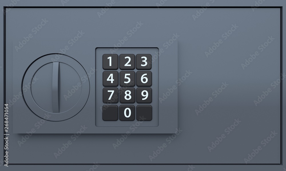 Poster front view. banking dark modern safe. 3d rendering