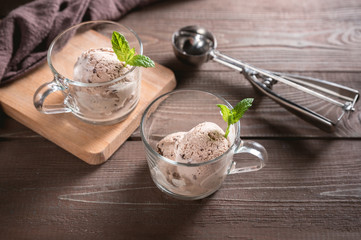 Homemade Chocolate Ice Cream in a cups
