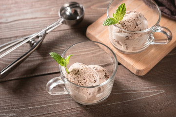 Homemade Chocolate Ice Cream in a cups