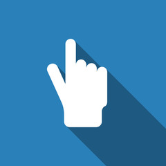 Click here the button hand vector icon. Simple modern design illustration.