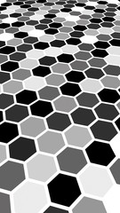 Honeycomb gray colored. Perspective view on polygon look like honeycomb. Isometric geometry. 3D illustration