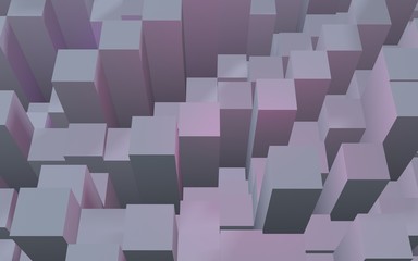 Abstract pink gray elegant cube geometric background. Chaotically advanced rectangular bars. 3D Rendering, 3D illustration
