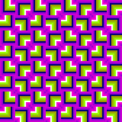 Green, pink and purple background with squares. Motion illusion. Seamless pattern.