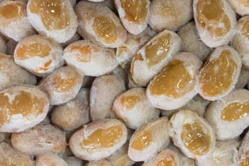 Natto - close up shot. Natto is a popular and healthy Japanese food made from fermented beans. Macro. 