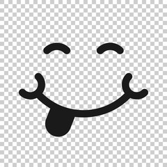 Smile face icon in transparent style. Tongue emoticon vector illustration on isolated background. Funny character business concept.
