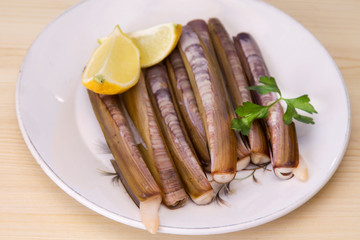 dish of razor clams