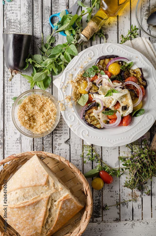 Wall mural Grilled eggplant with tomatoes