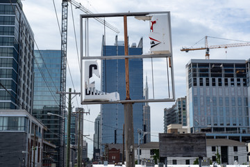Downtown Nashville Viewed Through Shattered Sign